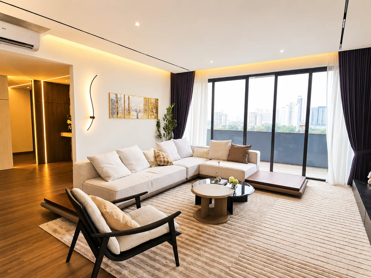 Katana II penthouse living room with KLCC skyline view